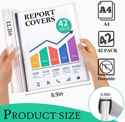 42 Pack Report Covers, COIDEA Report Covers with Sliding Bar, Presentation Folders for A4 and Letter Size Paper, Clear Report Covers Binder Bulk for School Business, 70 Sheet Capacity