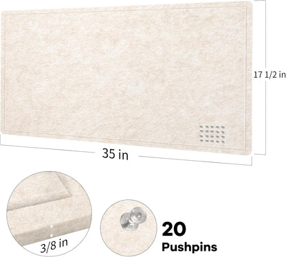 Bulletin Board, 35 x 17 1/2 Inches Felt Pin Board - Decorative Cork Alternative for Wall, Foldable Picture Self-Adhesive Vision Prayer Board With 20 Pushpins - Oatmeal