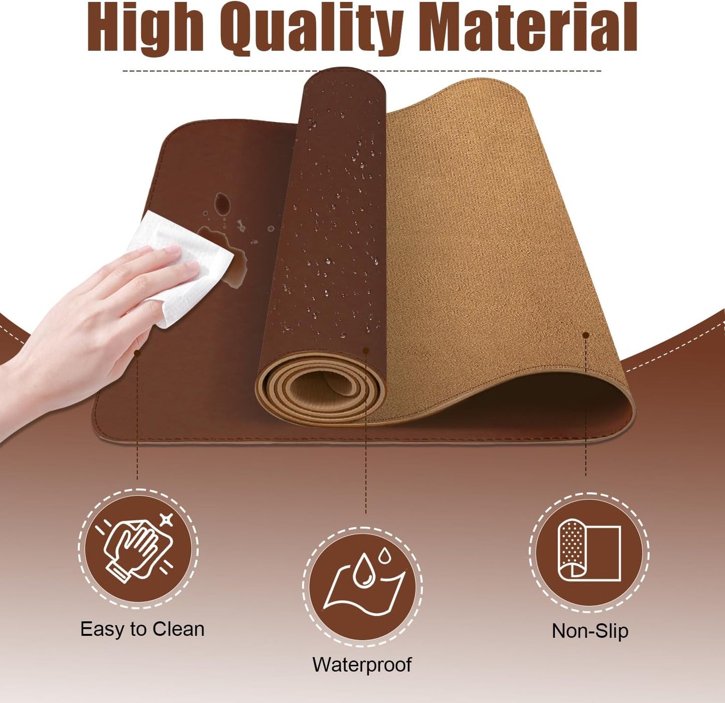 Leather Desk Pad Protector and Mat, Large Mouse Pad, Non-Slip Blotter, Office Laptop Desk Pad, PU Leather Writing Pad for Office and Home (Seal Brown, 31.5" x 15.7")