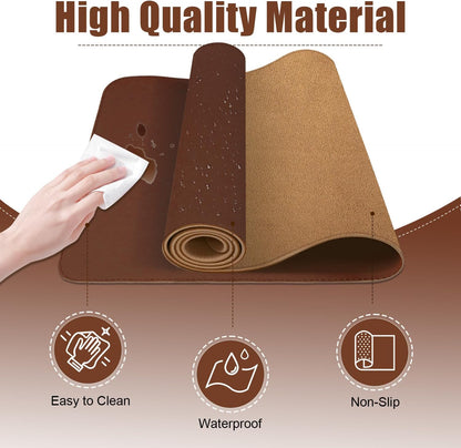 Large Desk Pad 47.2" x 17", Leather Desk Mat Protector, Non-Slip PU Leather Desk Blotter Pad, Large Mouse Keyboard Mat, Waterproof Desk Cover Pad for Office & Home(Seal Brown)