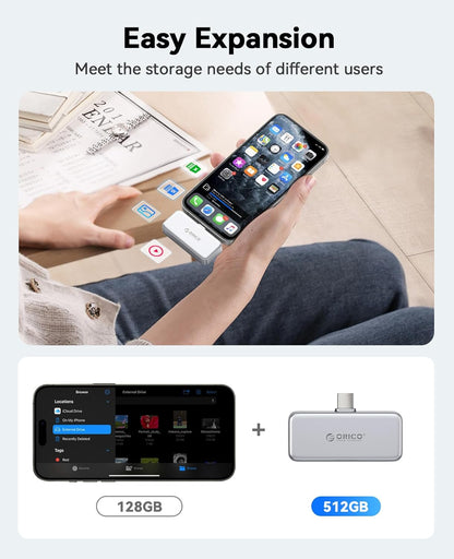 ORICO FlashPod 512GB Portable SSD Up to 2000MB/s, Direct Plug Design, High-Speed External SSD with USB 3.2 Gen2x2 20Gbps Interface, Reliable Storage for iPhone 16 Series, Tablets, Laptops - S20