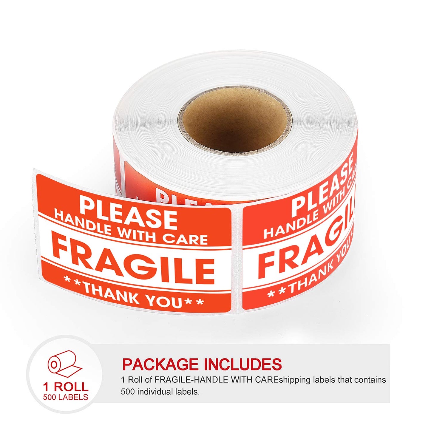 Methdic 2"x 3" Fragile Stickers 500 Labels Per Roll Strong Adhesive (Handle with Care,Do Not Drop,Thank You) Labels for Shipping and Moving