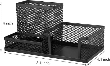 Comix Mesh Pen Pencil Holder Desk Organizer, 3 Compartment Wire Desktop Pen Pencil Cup Caddy Office Supplies Accessories for Home Office School, Black(2 Pack)