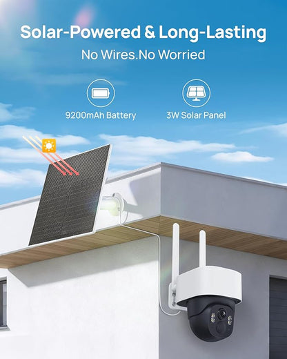 Solar Security Cameras Wireless Outdoor, 3K/5MP PTZ 360° View Battery Powered WiFi Camera for Home surveillance with Motion Tracking, AI Detection, Night vision , 2-Way Audio, IP65, SD/Cloud Storage
