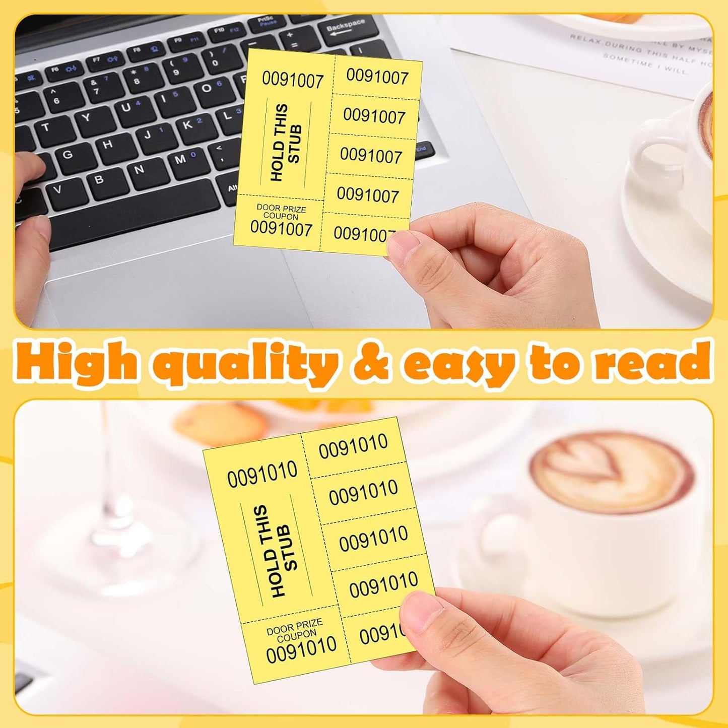 Kosiz 504 Sheets 5 Bid Raffle Ticket with Different Numbers Per Sheet Chinese Auction Tickets for Events Church Basket Auction Silent (Dark Yellow)