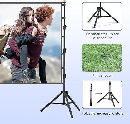 120 inch Projector Screen with Stand,HUANYINGBJB Indoor Projection Screen, Portable 16:9 4K HD Rear Front Movie Screen with Carry Bag for Theater Backyard Movie Night,Cinema School, Churches
