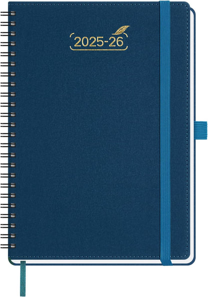 BEZEND Weekly Planner 2025-2026 with 2 Columns, 5.8" x 8.5" Academic Calendar 18 Months (Jul 25-Dec 26) Life Work Appointment Book with Monthly Tab, PU Leather Softcover Spiral - Prussian Blue