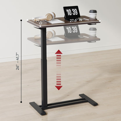 SANODESK Mobile Standing Desk with Hidden Wheels,Pneumatic Laptop Desk Rolling Computer Cart Movable Height Adjustable Small Sit Stand Desk for Home Office(27.6" W x 15.7" D, Maple)