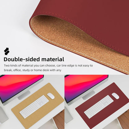 AFIING Leather Desk pad Protector, Large Desk mat with Natural Cork & PU Leather,Mouse pad,Non-Slip Office Desk Mat,Waterproof Desk Writing Pad for Office and Home (23.6in*13in, Red)