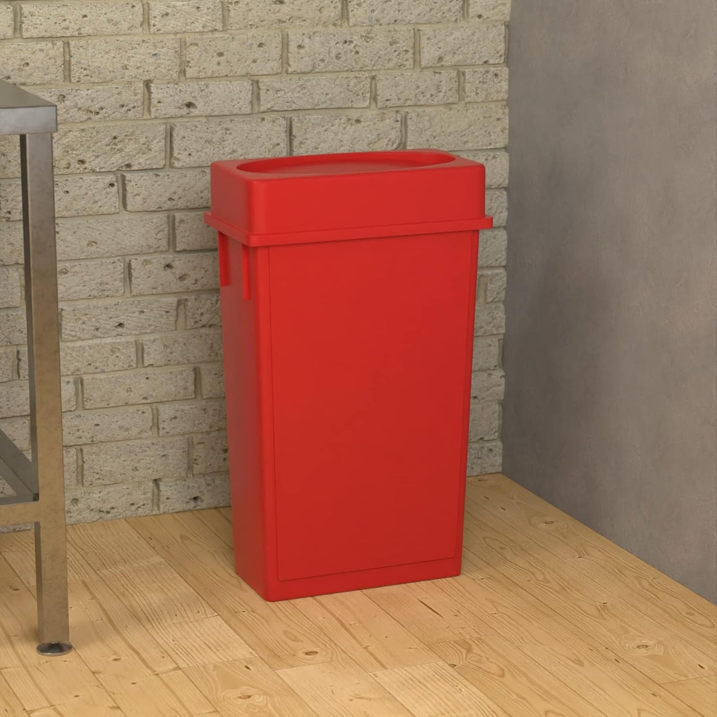 23 Gallon Red Slim Jim Trash Can with Drop Shot Lid