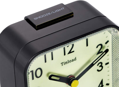 Small Battery Operated Analog Travel Alarm Clock Silent Non Ticking,Gentle Wake, Ascending Beep Sounds, Snooze,Lighted on Demand, Glow in Dark dial,Easy Set