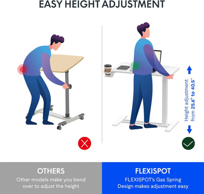 FLEXISPOT Mobile Standing Desk with Wheels Pneumatic Laptop Desk Rolling Computer Cart Movable Height Adjustable Small Sit Stand Desk Computer Workstations Home Use（27.6" W x 15.7" D,White