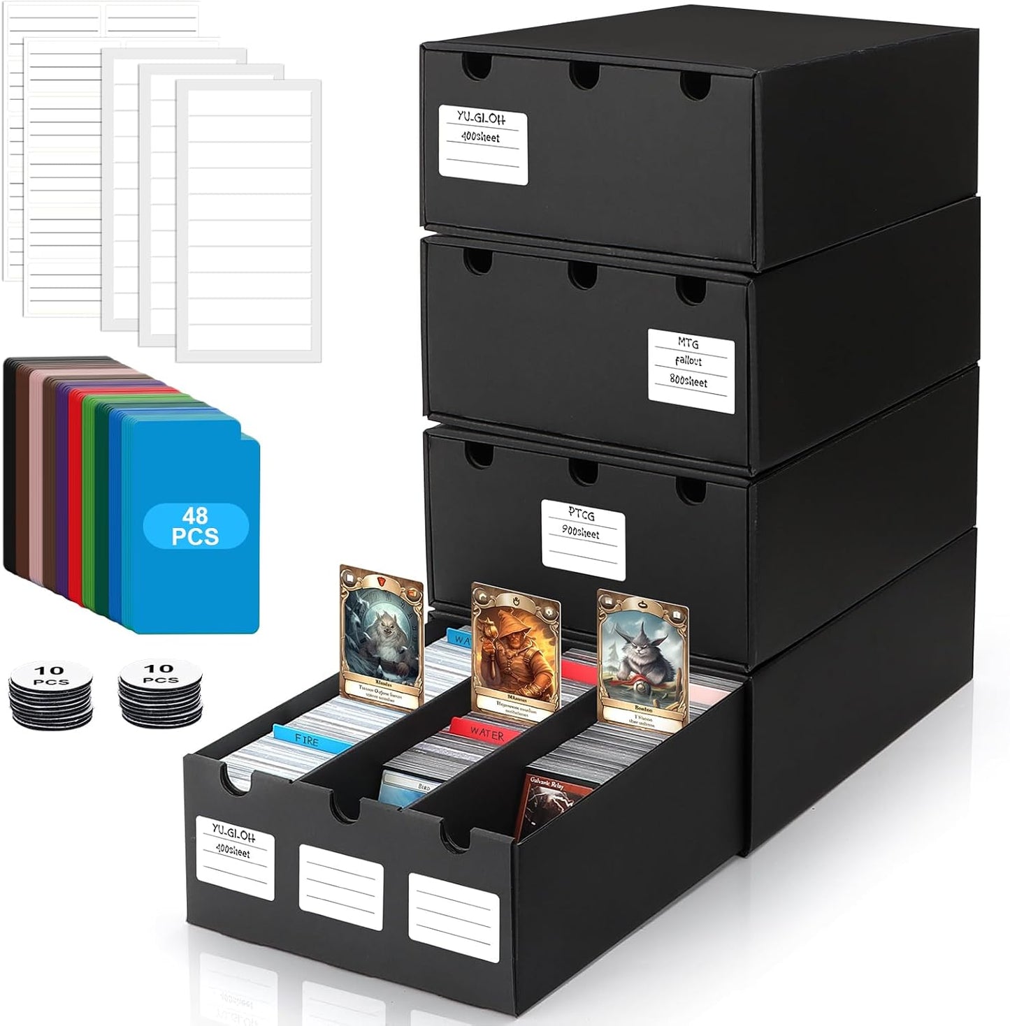 Trading Card Storage Box,18000+ Cardboard Storage Box with 60 Dividers,Label&Tapes for MTG Commander,TCG,PTCG (12000+ Card Box)