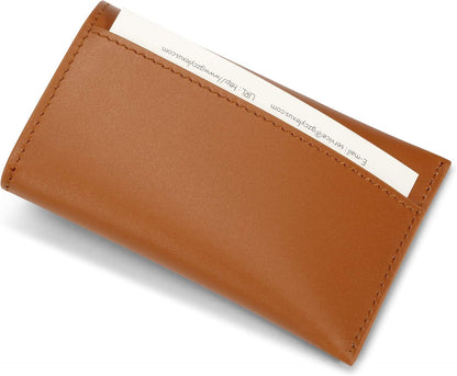 HISCOW Business Card Holder with Flap for Dispensing Cards - Italian Calfskin (Cognac)