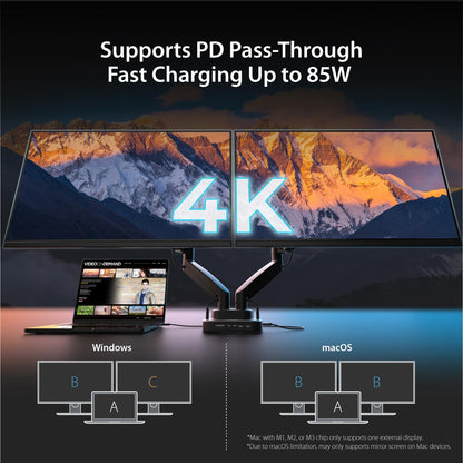 j5create Dual Monitor Mount with 10-in-1 Docking Station, Fully Adjustable Monitor Desk Stand for 2 Screens up to 32 inch, Conveniently Set Optimal Angle and Maximize Productivity (JTSA302)