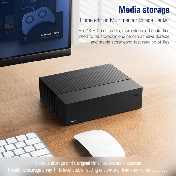 UnionSine Desktop External Hard Drive 10TB, USB3.0 3.5" HDD Storage Compatible for PC, Mac, TV, Desktop, Laptop(Black) HD3513