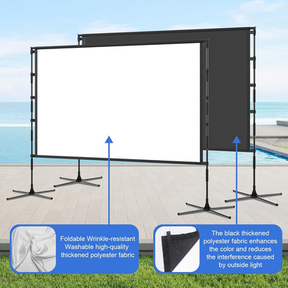 Outdoor Projector Screen and Stand,XINLEMY 120-inch Portable Wrinkle-Free Indoor Projection Screen Foldable Black Backing 16:9 HD Movie Screen Setup Quick for Home Theater Backyard Party Camping
