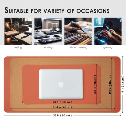 Compact Cork Desk Mat - Small Dual-Sided Desk Pad for Office and Home - Desk Organization and Accessories - Ideal for Large Mouse Pad and Small Desk Mats on Top of Desks(Orange,23.6"x 11.8")