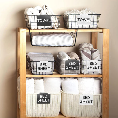 32 Pieces Basket Labels Clip Set, Include 30 Kitchen Clip Label Holder Removable PVC Bin with 2 Chalk Marker for Basket Pantry Organization Box (White and Black Label Clip, White and Black Pen)