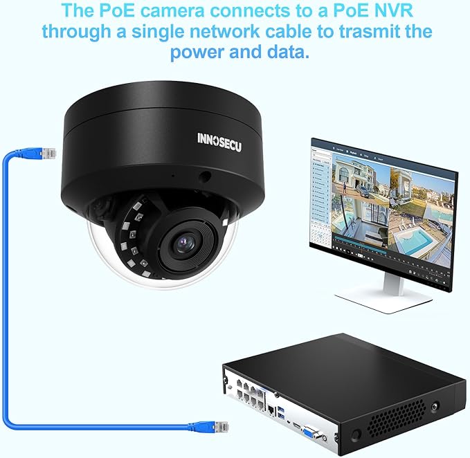 4MP IP PoE Camera, Vandal-Proof Dome Security Surveillance Camera, Built-in Mic, 2.8mm Lens Wide Angle 110°, Waterproof IP67, Human/Vehicle Detection, No PT Supported, IND4FR54A-B (Black)