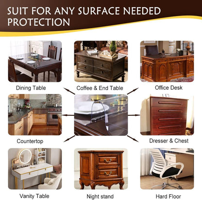 Clear PVC Desk Protector Crystal Plastic Buffet Table Protector Clear Table Pad Mat Waterproof Desk Mat on Top of Desks Table Pad for Makeup Table Coffee Table Writing Desk Wood Work Table 16x67 Inch
