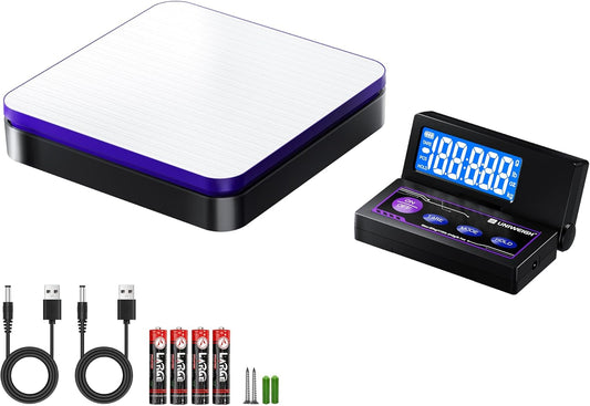 Digital Wireless Shipping Postal Scale 110lbs/0.1oz Accurate,Foldable LCD,Package Scale with Stainless Steel/5 Units/Tare/Hold Function,Postage Scale for Packages,Mail Scale,Black+Purple