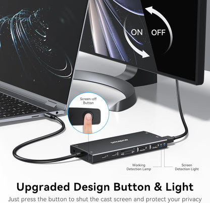 USB C Hub USB C Docking Station Dual Monitor 4K@60Hz+DP 8K@30Hz for Dell HP, Laptop Docking Station 3 Monitors 15 in 1 USBC Dongle Multiport Adapter with USB A Port+Button+PD+Ethernet+SD/TF+Audio