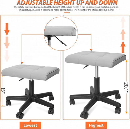 Footrest Under Desk Leg Rest Ottoman Adjustable Height Foot Stool with Wheels Leather Footrest Grey