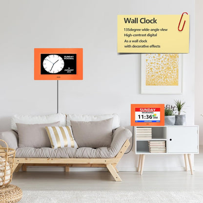 7 Inch Digital Clock with Day and Date for Elderly Alzheimer's Clock Customizable Alarms 3 Display Modes Large Font Alarm Clock for Seniors Auto DST Orange