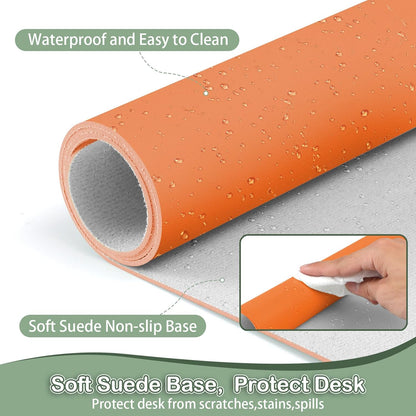 Boutilon Leather Desk Pad Protector,Non-Slip Mouse Pad,Laptop Desk Pad,Office Mouse Mat,Waterproof Leather Desk Blotter,Desk Writing Pad for Office and Home (L-Orange,35"x 17")