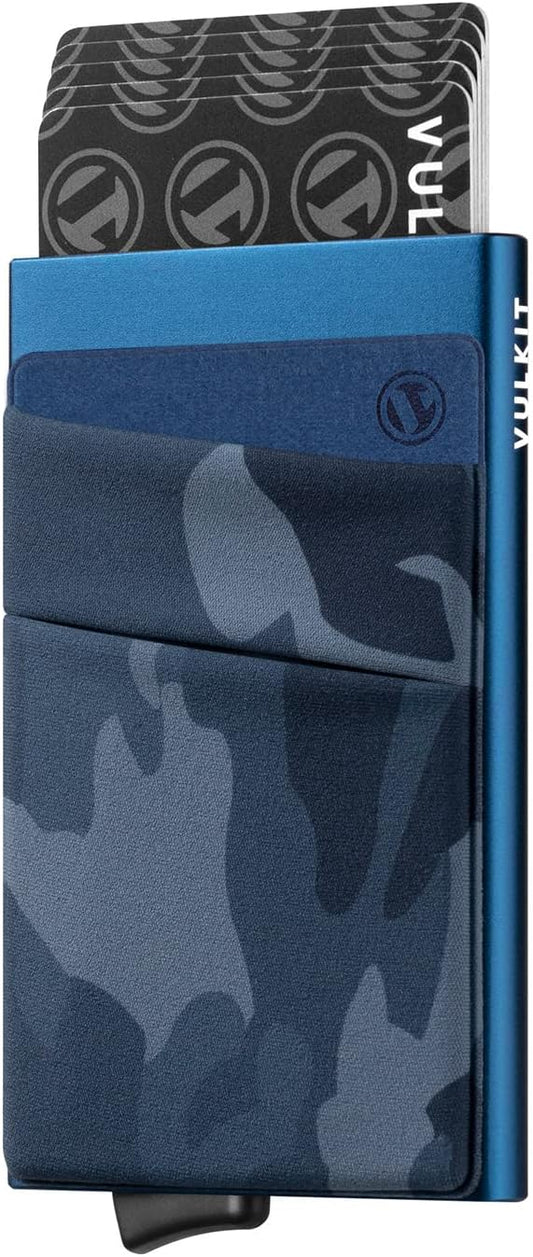 VULKIT Card Holder with Money Pocket Pop Up Wallet RFID Blocking Slim Metal Bank Card Case Holds 5 Cards and Notes