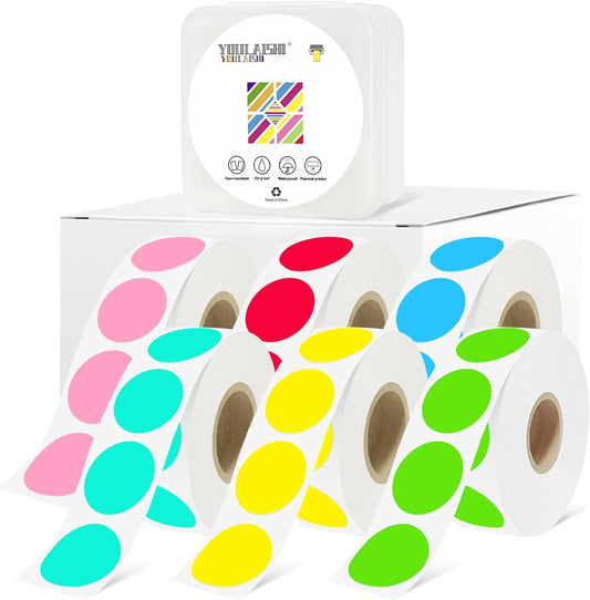 1 Inch Circle Dot Stickers 6000PCS Color Coding Thermal Labels Dots Writable Printable Small Round Stickers for Office, Classroom, Inventory, Garage, Organizing Storage, 6 Mixed Color
