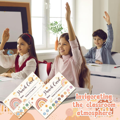 Fumete 400 Pcs Punch Cards for Classroom Reward Cards Behavior Incentive Loyalty Awards for Kids Students Teachers School Business, 8 Styles, 3.5 x 2 in(10 Boho Punches Style)