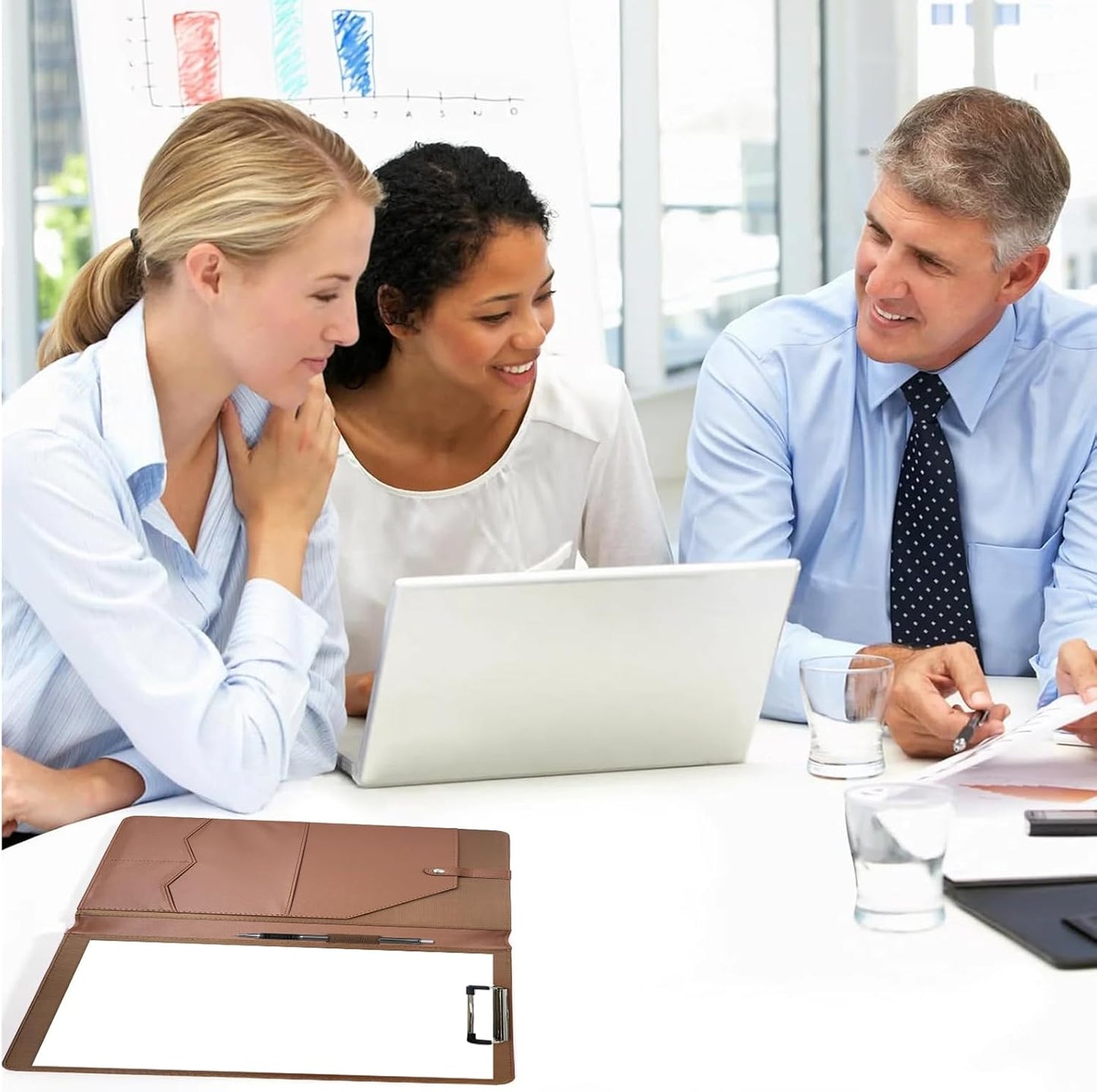 Portfolio Folder Padfolio with A4 Clipboard, PU Leather Portfolio Clipboard Business Binder Writing Clip Board Organizer for Legal Documents Business Card Men Women Brwon