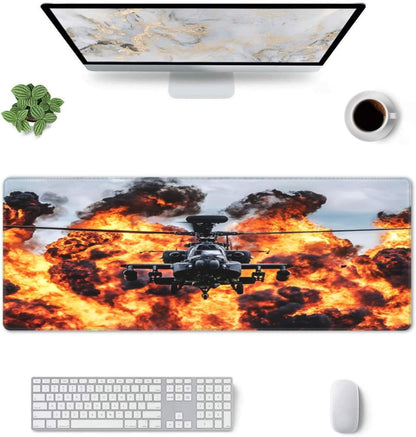 Attack Helicopter Mouse Pad, Aircraft Airplane Large Big Gaming Mouse Pad Desk Pad, Mousepad with Non-Slip Rubber Base, Extended XXL Mouse Mat for Computer Laptop Office Accessories