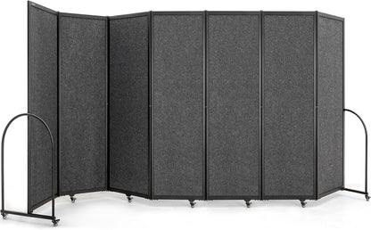Folding Room Partition,Privacy Room Screen with Arms,Office Dividers Partition Wall,14'3"L* 6'7"H,Dark Grey