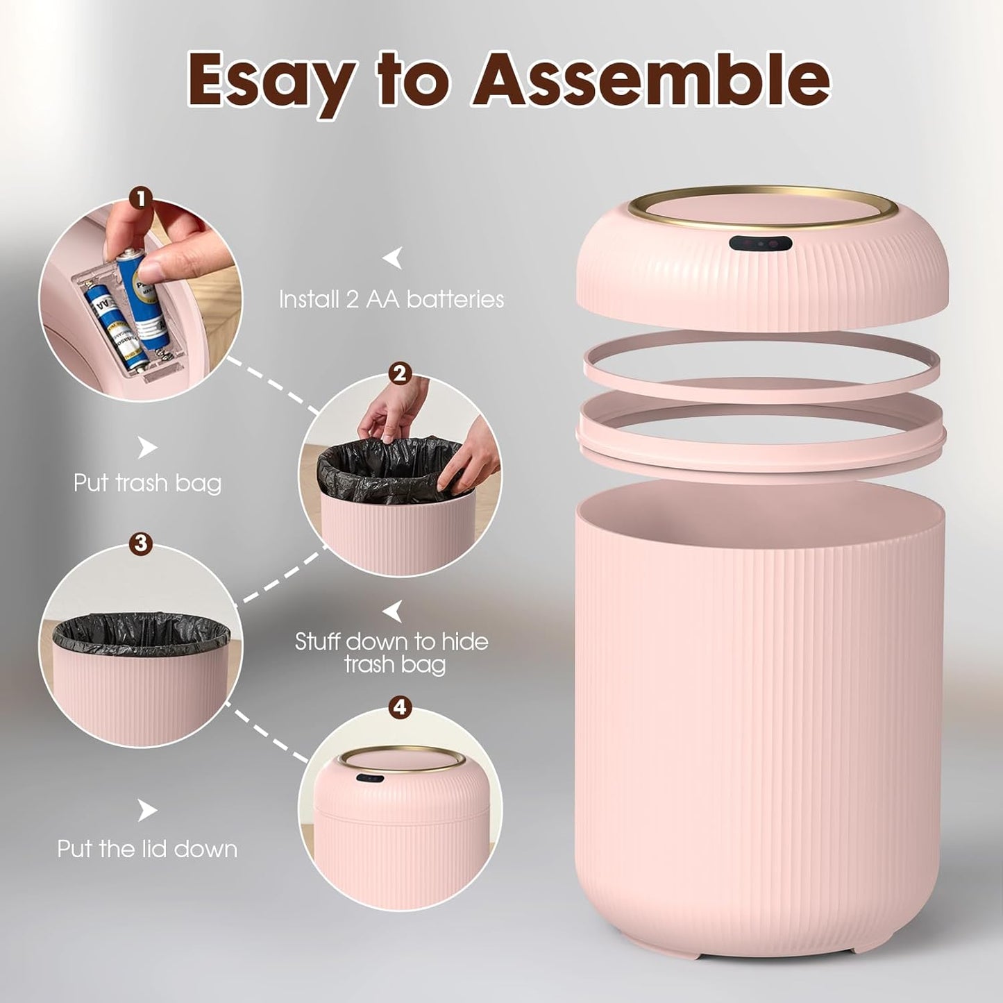 Procade Automatic Motion Sensor Bathroom Trash Can with Lid, 3 Gallon Touchless Trash Bin, Smart Plastic Garbage Can, Mini Pink Wastebasket for Toilet, Office, rv, Bedroom, Living Room