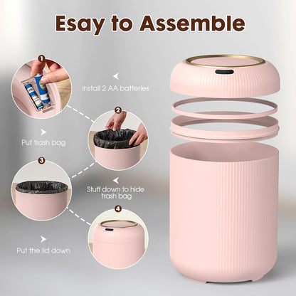 Procade Automatic Motion Sensor Bathroom Trash Can with Lid, 3 Gallon Touchless Trash Bin, Smart Plastic Garbage Can, Mini Pink Wastebasket for Toilet, Office, rv, Bedroom, Living Room