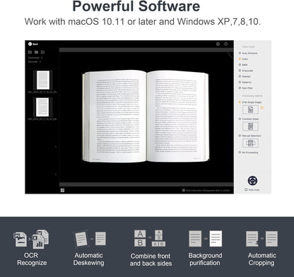 CZUR ET18 Pro Professional Document Scanner, 2nd Gen Auto-Flatten & Deskew Tech, 18MP HD Camera, Capture A3, 186 Languages OCR, Convert to PDF/Searchable PDF/Word/Tiff/Excel, Run On Windows & MacOS