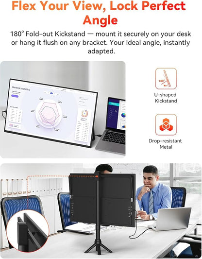 HotYeah 23.8" 100Hz Portable Monitor, 1080P FHD 100% sRGB IPS USB-C HDMI Large External Monitor, Home Gaming 2nd Screen w/180° Adjustable Kickstand for MacBook, Laptop, PC, Phone, Tablet, Switch, PS5