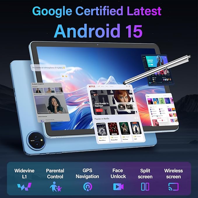 11 Inch Tablet Android 15 Tablet, 2026 Tablets with keyboard, 24GB+256GB+2TB Expand, 2 in 1 Tablets with Case Mouse Stylus, 8000mAh Battery, Octa-Core, Supports Widevine L1, 5G WiFi, GPS (Green Case)