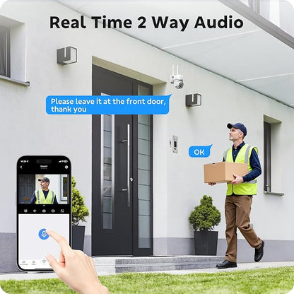 CAMCAMP Outdoor Security Camera Wireless Cameras for Home Security, 2K 360° View Pan/Tilt, Auto Human Tracking, 2.4G& 5G WiFi, Three Night Vision, Two-Way Talk, Indoor, IP66, Support SD Storage (1, W)
