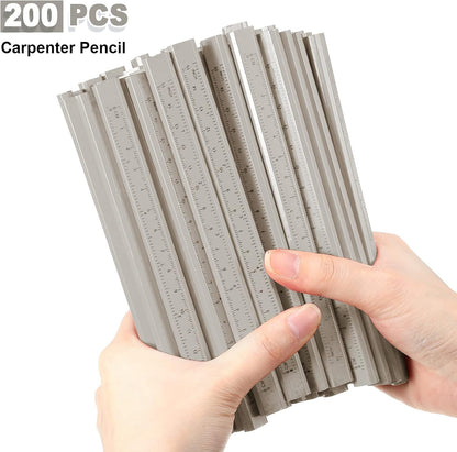 Honoson 200 Pcs Flat Construction Pencils with Printed Ruler Wood Graphite 2 Pcs Carpenter Pencil Sharpener for Woodworking Marking Tool(White)