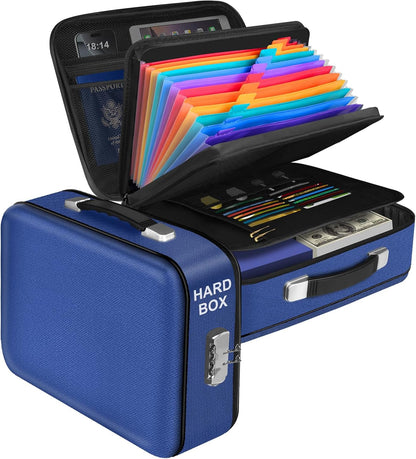 Fireproof Document Box, Hard Shell Fireproof Box, Document Organizer with Lock, Fireproof Water Resistant box, Portable Documents Safe Box for Important Document Certificates, Laptop, Passports, Blue