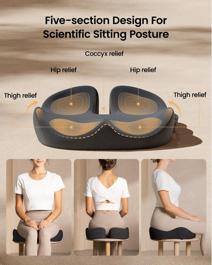 ProtoArc Seat Cushion, Office Chair Cushion for Sciatica, Coccyx Cushion, Ergonomic Memory Foam Seat Cushion for Car, Home, Pressure Relief Pad for Hip, Tailbone, All Day Comfort - Dark Gray