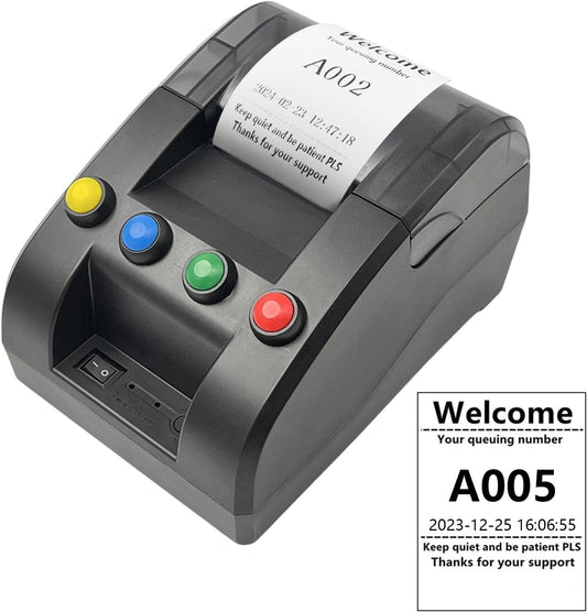 Take a Number Printer Ticket Thermal Printer Ticket Machine with 57mm Receipt Ticket Roll Show Different Department Name and Queue Number for Wireless Calling System for Haunted House(TP-4 Way)