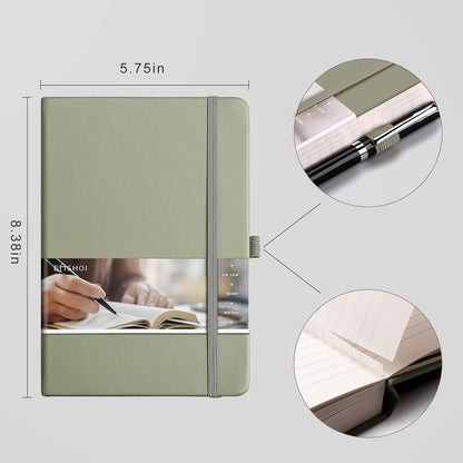 EMSHOI Notebook College Ruled - 256 Numbered Pages, 120 Gsm Thick Paper, A5 Hardcover Leather Lined Journal for Men & Women Work School Journaling Writing Diary 5.7" X 8.3"(Green)