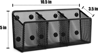 Magnetic Pencil Holder - Extra Strong Magnets Mesh Marker Holder Perfect for Whiteboard, Refrigerator and Locker Accessories (3 Baskets, 1 Pack Black)