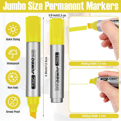 Fuutreo 10 Pack Jumbo Permanent Markers Bulk Large Chisel Tip Permanent Markers Quick Drying Waterproof Big Huge Poster Pens for Office, Logistics Company and More(Yellow)