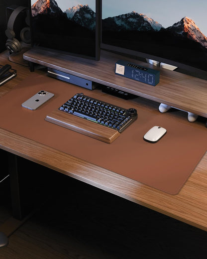 Desk Pad Mat 23.6"x13.7" - Waterproof Mouse Pad & Desk Protector, Non-Slip PU Leather for Gaming Keyboard/Mouse, Stitched Edge XL Office Desk Pad with Ergonomic Support(Brown)